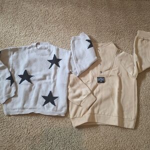 Kids Star Pattern Sweater and Beige Top Set